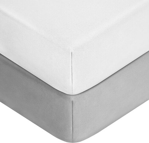 ملاءة سرير أطفال ملائمة مكونة من قطعتين لسرير الأطفال القياسي وفراش الأطفال الصغار، ملاءة أطفال من الألياف الدقيقة فائقة النعومة مقاس 28 × 52 × 8 بوصة (رمادي-أبيض) in Kuwait