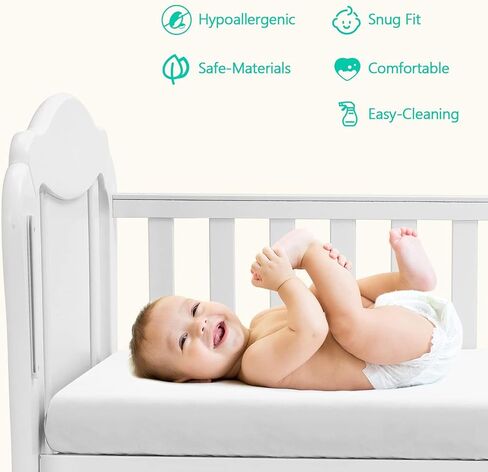 ملاءة سرير أطفال ملائمة مكونة من قطعتين لسرير الأطفال القياسي وفراش الأطفال الصغار، ملاءة أطفال من الألياف الدقيقة فائقة النعومة مقاس 28 × 52 × 8 بوصة (رمادي-أبيض) in Kuwait