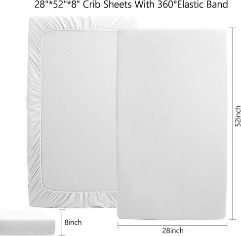 ملاءة سرير أطفال ملائمة مكونة من قطعتين لسرير الأطفال القياسي وفراش الأطفال الصغار، ملاءة أطفال من الألياف الدقيقة فائقة النعومة مقاس 28 × 52 × 8 بوصة (رمادي-أبيض) in Kuwait