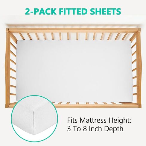 ملاءة سرير أطفال ملائمة مكونة من قطعتين لسرير الأطفال القياسي وفراش الأطفال الصغار، ملاءة أطفال من الألياف الدقيقة فائقة النعومة مقاس 28 × 52 × 8 بوصة (رمادي-أبيض) in Kuwait