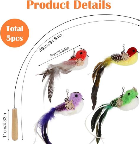 XLSXEXCL 5 قطع لعبة ريشة القطط، لعبة طيور القطط، لعبة الطيور الطائرة للقطط، لعبة تفاعلية للقطط، عبوات لعبة الطيور للقطط، ألعاب الطيور البديلة السداة in Kuwait