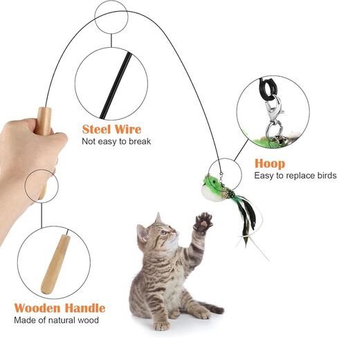 XLSXEXCL 5 قطع لعبة ريشة القطط، لعبة طيور القطط، لعبة الطيور الطائرة للقطط، لعبة تفاعلية للقطط، عبوات لعبة الطيور للقطط، ألعاب الطيور البديلة السداة in Kuwait