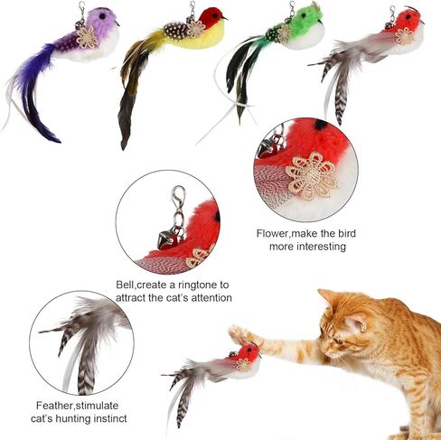 XLSXEXCL 5 قطع لعبة ريشة القطط، لعبة طيور القطط، لعبة الطيور الطائرة للقطط، لعبة تفاعلية للقطط، عبوات لعبة الطيور للقطط، ألعاب الطيور البديلة السداة in Kuwait