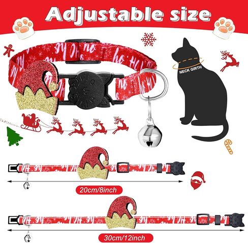 8 Pieces Christmas Cat Collar Adjustable Kitten Christmas Collar Cat Breakaway Collars with with Removable Santa Claus Christmas Tree Snowman Stocking Charm and Bell for Cat Christmas Party, 8 Styles in Saudi Arabia