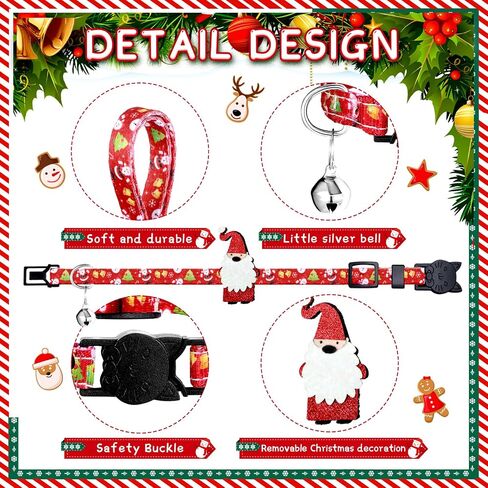 8 Pieces Christmas Cat Collar Adjustable Kitten Christmas Collar Cat Breakaway Collars with with Removable Santa Claus Christmas Tree Snowman Stocking Charm and Bell for Cat Christmas Party, 8 Styles in Saudi Arabia