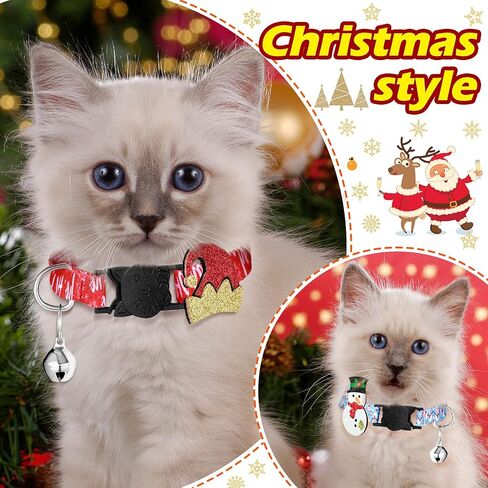 8 Pieces Christmas Cat Collar Adjustable Kitten Christmas Collar Cat Breakaway Collars with with Removable Santa Claus Christmas Tree Snowman Stocking Charm and Bell for Cat Christmas Party, 8 Styles in Saudi Arabia