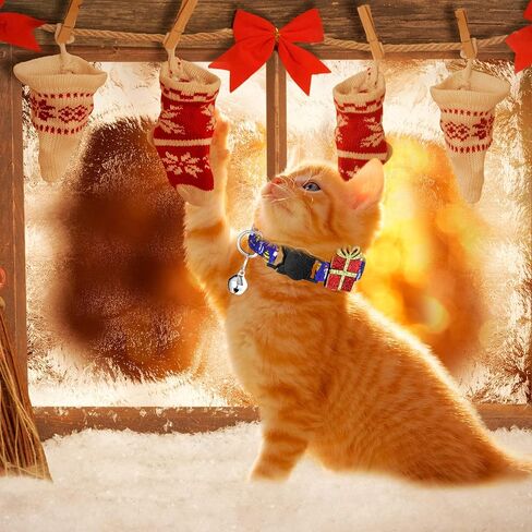 8 Pieces Christmas Cat Collar Adjustable Kitten Christmas Collar Cat Breakaway Collars with with Removable Santa Claus Christmas Tree Snowman Stocking Charm and Bell for Cat Christmas Party, 8 Styles in Saudi Arabia