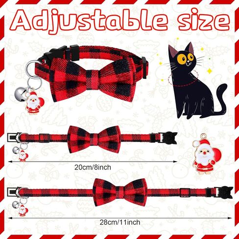 6 Pcs Christmas Cat Collar Breakaway Holiday Cat Bowtie Adjustable Cat Collar with Bow Tie and Bell Buffalo Plaid Snowflake Collar with Safety Buckle for Cats and Puppies in Kuwait