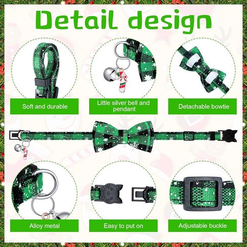 6 Pcs Christmas Cat Collar Breakaway Holiday Cat Bowtie Adjustable Cat Collar with Bow Tie and Bell Buffalo Plaid Snowflake Collar with Safety Buckle for Cats and Puppies in Kuwait