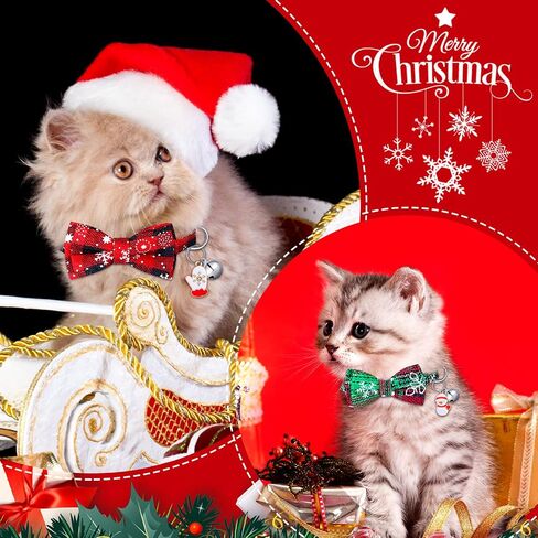 6 Pcs Christmas Cat Collar Breakaway Holiday Cat Bowtie Adjustable Cat Collar with Bow Tie and Bell Buffalo Plaid Snowflake Collar with Safety Buckle for Cats and Puppies in Kuwait