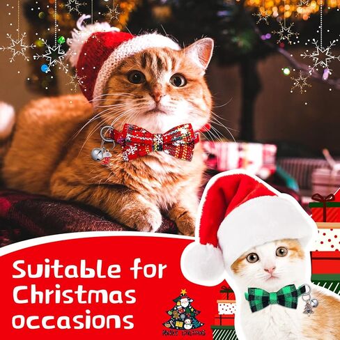 6 Pcs Christmas Cat Collar Breakaway Holiday Cat Bowtie Adjustable Cat Collar with Bow Tie and Bell Buffalo Plaid Snowflake Collar with Safety Buckle for Cats and Puppies in Kuwait