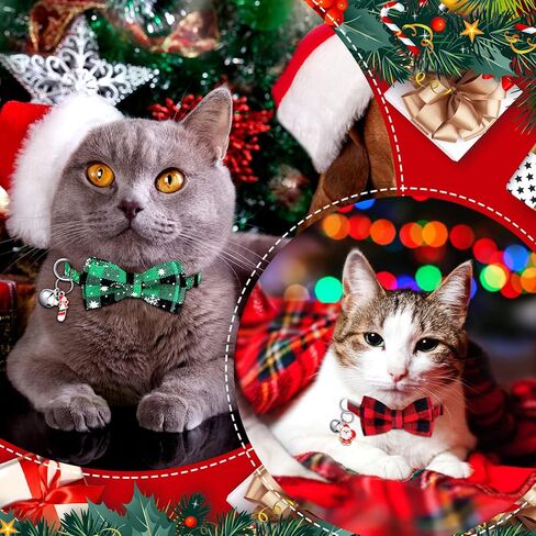 6 Pcs Christmas Cat Collar Breakaway Holiday Cat Bowtie Adjustable Cat Collar with Bow Tie and Bell Buffalo Plaid Snowflake Collar with Safety Buckle for Cats and Puppies in Kuwait