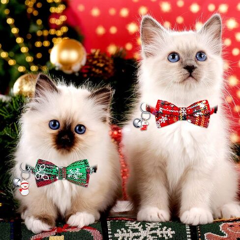 6 Pcs Christmas Cat Collar Breakaway Holiday Cat Bowtie Adjustable Cat Collar with Bow Tie and Bell Buffalo Plaid Snowflake Collar with Safety Buckle for Cats and Puppies in Kuwait