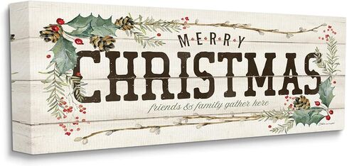 Stupell Industries Rustic Merry Christmas Friends and Family Sign, Designed by Stephanie Workman Marrott Canvas Wall Art, 20 x 48, Beige in Saudi Arabia