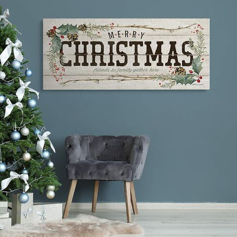 Stupell Industries Rustic Merry Christmas Friends and Family Sign, Designed by Stephanie Workman Marrott Canvas Wall Art, 20 x 48, Beige in Saudi Arabia