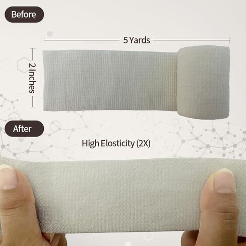 ضمادة ذاتية اللصق، شريط طبي، ضمادات مرنة مرنة قابلة للتنفس، إسعافات أولية غير منسوجة، تمارين التمدد، والالتواء والتورم في الكاحل، رياضات 2 بوصة × 5 ياردات، 12 حزمة (أبيض) in Kuwait