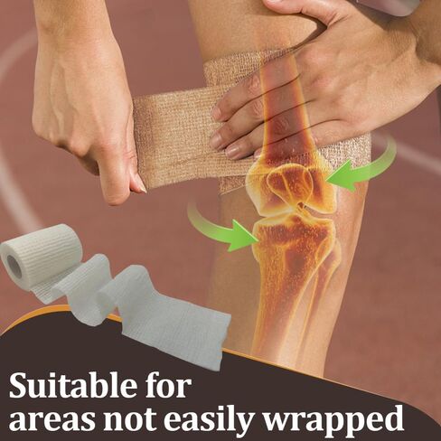 ضمادة ذاتية اللصق، شريط طبي، ضمادات مرنة مرنة قابلة للتنفس، إسعافات أولية غير منسوجة، تمارين التمدد، والالتواء والتورم في الكاحل، رياضات 2 بوصة × 5 ياردات، 12 حزمة (أبيض) in Kuwait