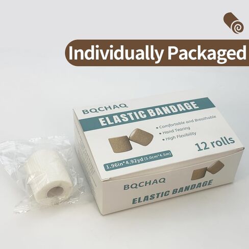 ضمادة ذاتية اللصق، شريط طبي، ضمادات مرنة مرنة قابلة للتنفس، إسعافات أولية غير منسوجة، تمارين التمدد، والالتواء والتورم في الكاحل، رياضات 2 بوصة × 5 ياردات، 12 حزمة (أبيض) in Kuwait