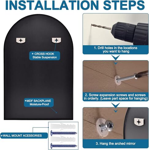 مرآة حائط مقوسة، مرآة حمام مقوسة، مرآة مثبتة على الحائط مقاس 20 × 30 بوصة لمدخل غرفة النوم وغرفة المعيشة in Kuwait