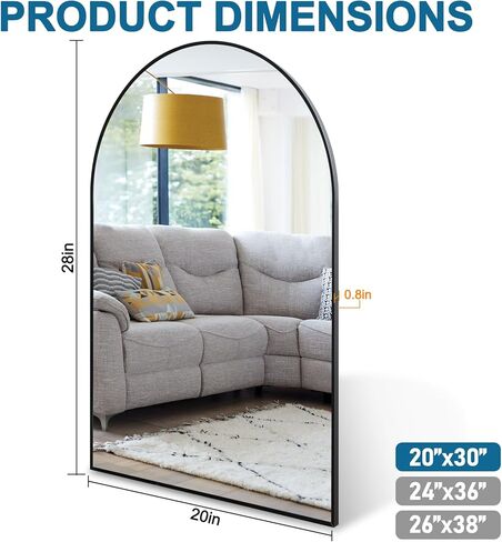 مرآة حائط مقوسة، مرآة حمام مقوسة، مرآة مثبتة على الحائط مقاس 20 × 30 بوصة لمدخل غرفة النوم وغرفة المعيشة in Kuwait