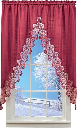 Collections Etc Elegant Lace Border Trim & Solid-Color Window Curtain Blue Swags in Saudi Arabia