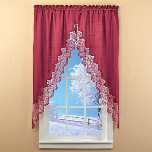 Collections Etc Elegant Lace Border Trim & Solid-Color Window Curtain Blue Swags in Saudi Arabia