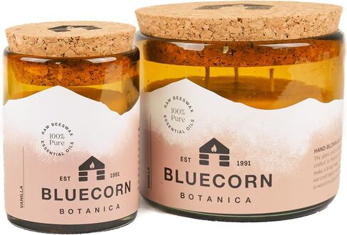 Cedarwood, Nutmeg & Lavender Essential Oil & Pure Beeswax Candle in Blown Glass Jar. Bluecorn Beeswax Botanica. Non-Toxic Scented Candle in 100% Recycled Glass. Large 3-Wick Candle - 22 oz. in Saudi Arabia