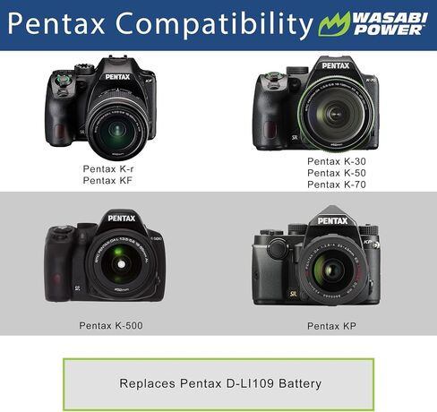 Wasabi Power Battery (2-Pack) and Charger for Pentax D-LI109 and Pentax K-r, K-30, K-50, K-500 in Saudi Arabia