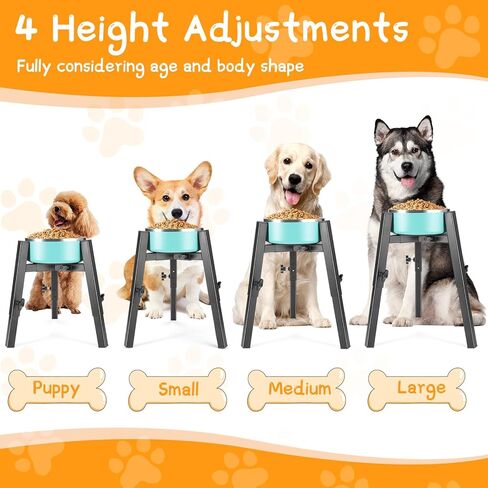 Elevated Dog Bowl Stand,Food Water Holder with Silicone Mat,Adjustable Hight and Size Raised Dog Bowl,Fits 4-8inches Bowls,5 Gear Elevated for Small,Medium and Large Dogs in Kuwait