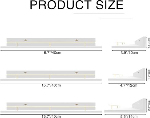 Giftgarden 16 Inch Black Floating Shelves with Black Metal Guardrail, Wood Shelves for Wall Storage Set of 3, Wall Shelf for Bathroom Bedroom Living Room Kitchen Nursery in Kuwait