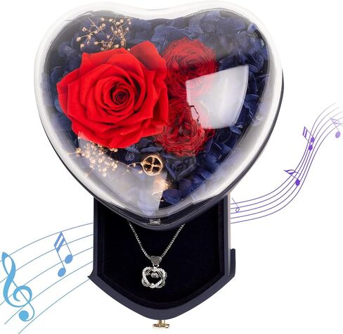 Preserved Rose and Necklace in Music Box, Rose Box with Jewelry. Gifts for Mom Wife on Birthday Anniversary Mothers Day Valentines Day Christmas from Husband Daughter Son (Blue-For Mom) in Saudi Arabia