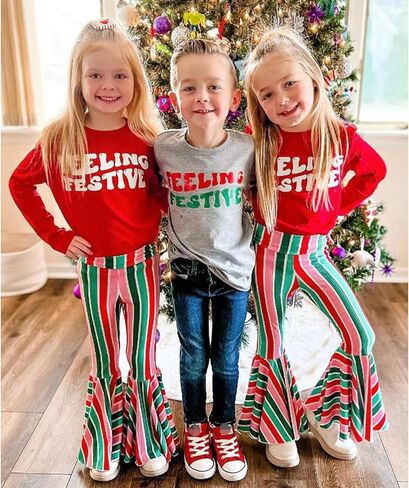 Newbgclo طفلة عيد الميلاد الزي طويل الأكمام رسالة البلوز قمم سانتا جرس قيعان السراويل مجموعة طفل ملابس عيد الميلاد in Kuwait