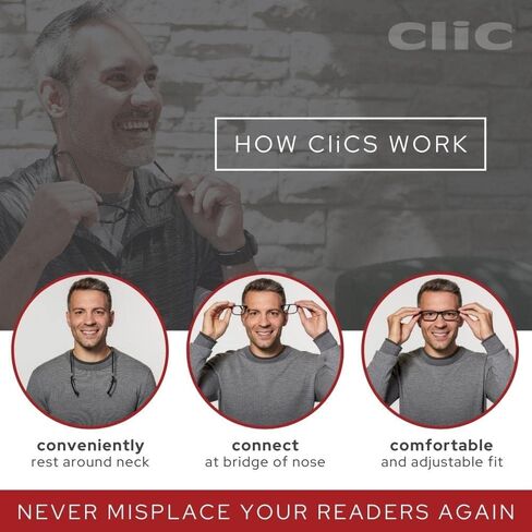 نظارات قراءة مغناطيسية من كليك، قارئات كمبيوتر، هيكل قابل للتعديل، سونوما، (L-XL، سلحفاة، تكبير 2.00) in Kuwait