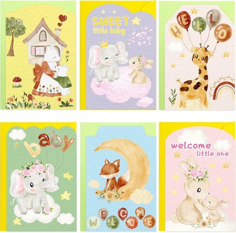 FANCY LAND Baby Shower Cards Assortment New Baby Animal Cards with Envelopes 12PCS Welcome Cards Boys Girls Party Supply in Saudi Arabia