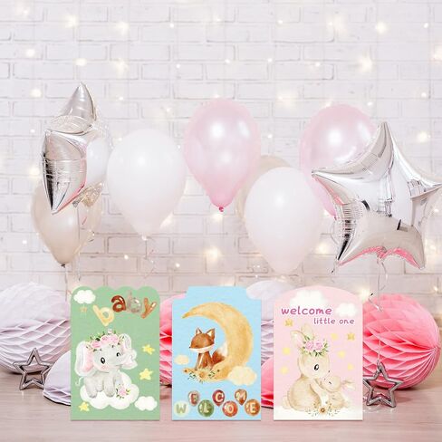 FANCY LAND Baby Shower Cards Assortment New Baby Animal Cards with Envelopes 12PCS Welcome Cards Boys Girls Party Supply in Saudi Arabia