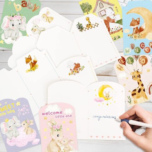 FANCY LAND Baby Shower Cards Assortment New Baby Animal Cards with Envelopes 12PCS Welcome Cards Boys Girls Party Supply in Saudi Arabia