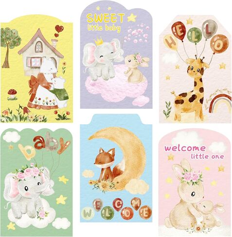 FANCY LAND Baby Shower Cards Assortment New Baby Animal Cards with Envelopes 12PCS Welcome Cards Boys Girls Party Supply in Saudi Arabia