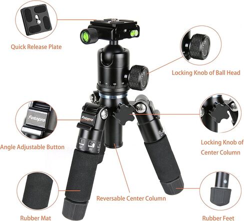 Fotopro Mini Tripod with Ball Head Phone Mount Detachable Selfie Stick Folded only 8.6" Max Load up to 6.6 lbs FY-810 Black in Kuwait