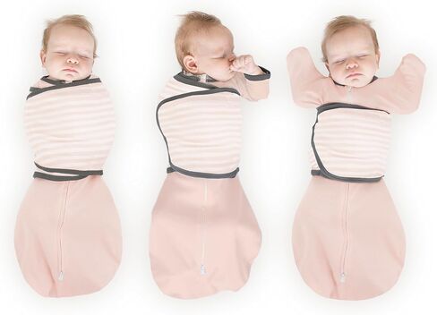 Amazing Baby 6-Way Omni Swaddle Sack with Wrap, Pink Stripes, 6-14 lbs | Most Versatile Swaddle for Newborn with More Options to Calm Startle Reflex, Arms Up Sleeves & Mitten Cuffs for Better Sleep in Saudi Arabia