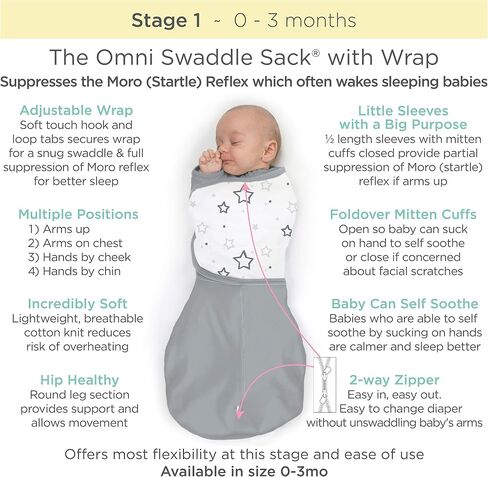 Amazing Baby 6-Way Omni Swaddle Sack with Wrap, Pink Stripes, 6-14 lbs | Most Versatile Swaddle for Newborn with More Options to Calm Startle Reflex, Arms Up Sleeves & Mitten Cuffs for Better Sleep in Saudi Arabia