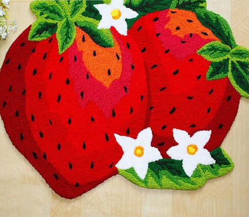 Cute Strawberry Shape Bathroom Rug for Kids Non Slip Absorbent Bath Mat Washable Shaggy Kids Bedroom Decor Bathroom Door Mat 32 by 24 Inch in Saudi Arabia