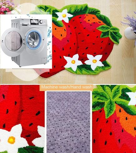 Cute Strawberry Shape Bathroom Rug for Kids Non Slip Absorbent Bath Mat Washable Shaggy Kids Bedroom Decor Bathroom Door Mat 32 by 24 Inch in Saudi Arabia