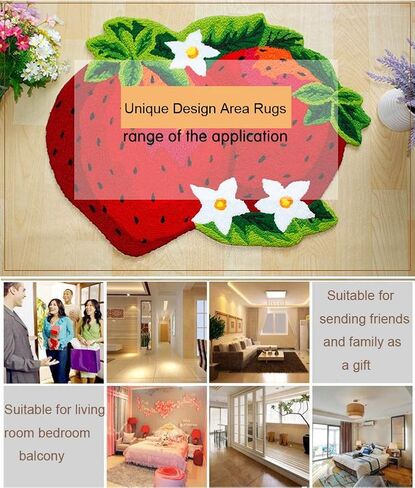 Cute Strawberry Shape Bathroom Rug for Kids Non Slip Absorbent Bath Mat Washable Shaggy Kids Bedroom Decor Bathroom Door Mat 32 by 24 Inch in Saudi Arabia