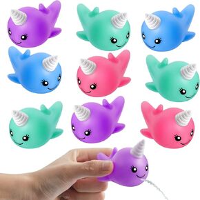 24 Pieces Rubber Water Squirting Narwhals Colorful Sea Animal Pool Toys Bath Squirt Toys Bath Squirters for Bathtub Birthday Party Favors Goodie Bag Fillers, 6 Colors in Kuwait