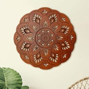 WoodfulArt Wood Wall Decor 4 n 1 Mandala Set - 5.1 inch each - Hanging Wood Wall Art with Engraved Design, Flower of Life Wooden Decoration - Sacred Geometry Wall Art for Home or Yoga Studio