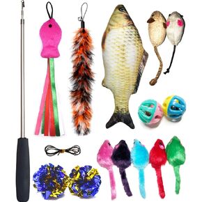 Cat Toys Set, Cat Retractable Teaser Wand, Catnip Fish, Interactive Cat Feather Toy, Mylar Crincle Balls, Two Cotton Mice, Four Fluffy Mouse in Saudi Arabia