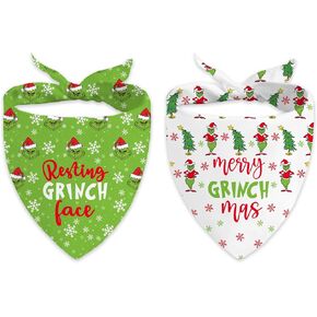 2 Pack Christmas Dog Bandanas, Grinch Dog Costume Accessories, Funny Grinchs Pet Scarf, Cute Triangle Bibs Set, Novelty Xmas Decorations for Small Medium Large Dogs Cats in Saudi Arabia