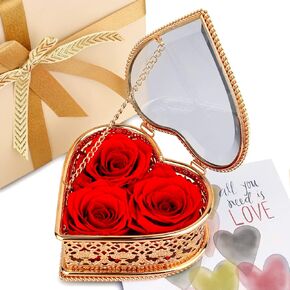 Preserved Flowers Roses Gifts in Box, Fresh Flowers Birthday Gifts for Women, Flowers for Delivery Prime, Forever Roses Gifts for Valentines Day Xmas Mothers Day, Anniversary, 3 Red Roses in Box