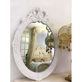 Basswood Hunters 23''x 15'' Oval Vintage Decorative Wall Mirror, White Wooden Crown Frame, Antique Princess Decor for Bedroom,Playroom,Dressers,Living Room in Saudi Arabia