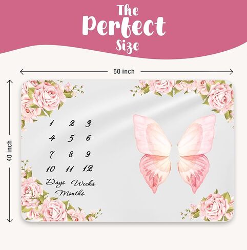 Baby Milestone Blanket for Girls, Pink Floral Monthly Photo Prop Blanket, 60x40 Baby Growth Chart with 6 Milestone Cards, Newborn Girl in Saudi Arabia
